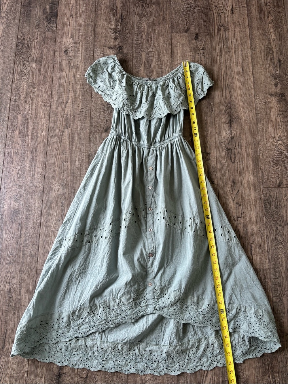 Off-Shoulder Eyelet Midi Dress in Sage Green - Picture 5 of 11